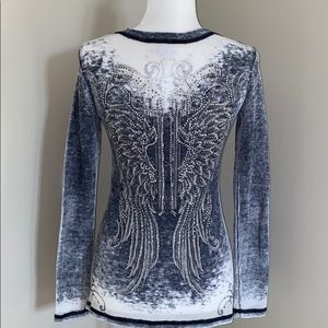 Vintage Jeweled Gun & Wing L/S Fashion Top